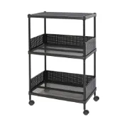 (店+)【品樂生活】荷重補強 35X60X94CM菱形網圍籬款三層推車(烤漆霧黑/六分管/置物架/波浪架/收納架/鐵架)