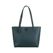 【COACH】COACH專櫃款WILLOW 經典大C LOGO設計荔枝紋牛皮旋扣式肩背托特包(深綠)