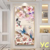 花開富貴貼鉆2022新款蝴蝶牡丹花卉鉆石畫現代客廳玄關豎版 鑽石貼畫 鑽石畫 客廳掛畫 貼鑽畫 鑽石貼 DIY鑽石畫