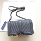 正品實拍🎉！正品Rebecca Minkoff Love斜紋深灰色鎗鍊/鐵灰鍊肩揹側揹包 中款25公分 可裝長夾
