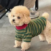 (店+)寵物狗狗衣服 春秋裝薄款 泰迪比熊博美馬爾濟斯小型幼犬條紋兩腳衣 輕薄透氣舒適 小型犬春秋外出 寵物服飾
