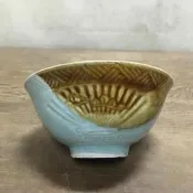 WH14491【四十八號老倉庫】全新 早期 台灣 扇鳥竹花紋 黑嘴必阿 古早碗 飯碗 碗粿碗 12cm 有瑕 1碗價
