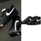 (店+)【NIKE 耐吉】NIKE AIR FORCE 1 全黑 白勾 紋理 網布 合成皮革 男女 休閒鞋 空軍一號 IR0952-001