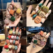 韓風ins網紅爆款 鏤空發繩 打結髮飾 M豆頭繩 扎馬尾頭繩 高彈性皮筋雙線 恐龍小飛象髮圈