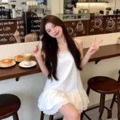 韓系服飾 蕾絲洋裝 渡假洋裝 顯瘦洋裝 洋裝連身裙 胖MM法式初戀風吊帶連衣裙夏日拍照神器女大碼寬鬆蕾絲邊A字短裙