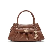 (店+)【CHARLES & KEITH】小CK 季金屬貝殼包掛褶皺 PU 手提斜挎包 小號 女款 巧克力色/奶白色/黑色 CK2-80671888