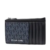 【Michael Kors】男款 緹花LOGO防刮證件/拉鍊零錢包-藍色