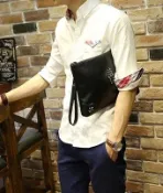 FINDSENSE服飾 FINDSENSE Z1 韓國 時尚 潮 男 黑色 皮質 十字金屬 休閒 手拿包 皮夾包 公事包 多功能 側背包
