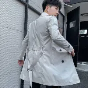 雲渡小鋪 【全館免運】休閒大衣 休閒外套 秋季雙排扣風衣外套 男中長款男士秋裝上衣潮流帥氣商務休閒大衣