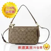 COACH 肩背/斜背包 卡其C Logo咖啡真皮飾邊(小) 100%正品附購買證明/發票 請安心選購