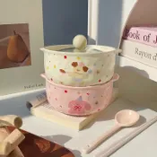 臺灣🎀碗 泡麪碗新款高顏值奶萌陶瓷泡麪碗帶蓋勺筷學生宿舍方便麪碗少女螺螄粉碗