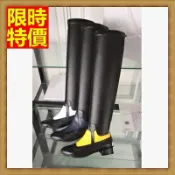 現貨+預購 過膝長靴女鞋子-舒適低跟時尚撞色真皮騎士女靴子4色71ab35【獨家進口】【米蘭精品】