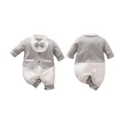 (店+)【雪倫小舖】寶寶西裝 滿月禮服 包屁衣套裝 收涎禮服 麻灰紳士包屁衣 男寶禮服 嬰兒禮服 西裝連身衣