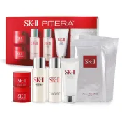 【HOTAI購】【SK-II】9件體驗組(洗面乳20g+青春露30ml+亮采水30ml+致臻活膚霜15gX2+面膜X4)-國際航空版