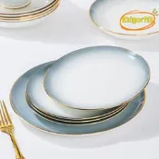 【台灣現貨】法蘭晶歐式陶瓷盤子菜盤家用骨瓷餐具圓形碟子加大加深飯盤西餐盤