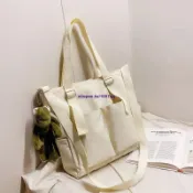 出貨_ 素色多口袋單肩帆布包 斜背包 手提包 簡潔 時尚手提袋 購物袋 帆布袋 托特包 可裝A4防水包包帆布包免運🔥