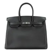 HERMES 愛馬仕 BIRKIN 35CM Epsom 牛皮柏金包(D刻/經典黑/銀釦)