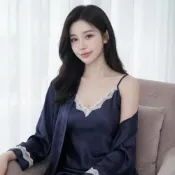 (店+)LE FLIRT 緞面性感睡衣 睡袍兩件套 吊帶睡裙 外穿睡衣 仿真絲長袖 舒適冰絲連身睡裙 家居服 細肩帶居家服 女性