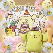 【Bedi】三麗鷗 布丁狗飄空氣球 奶油色數字氣球 兒童生日裝飾布置套裝