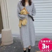 【梨卡】隔日到貨 女裝 V領 洋裝 連身裙 長裙 長洋裝 針織裙 針織洋裝 毛衣洋裝 麻花毛衣 DR218【現貨24H】