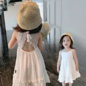 蕾絲露背細肩吊帶魚尾洋裝 連身裙 吊帶裙 魚尾裙 女童 兒童 童裝 白色洋裝【BB9782】