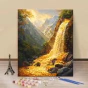 【DU朵拉】流水生財風景鑽石貼畫 新款鑽石畫圓鑽方鑽 招財自粘手工DIY大號爆款有框 交換禮物 房間裝飾