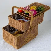 (店+)野餐籃 提籃 水果籃 藤編收納籃 藤編籃 日式編織菜籃 仿真藤編 手工籃子 手編提籃 拜拜籃