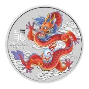 (行闊國際) 15.55g 1/2盎司 澳洲2024 - 龍年 紅龍99.99% 彩色普制白銀 銀幣