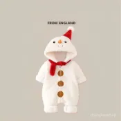 【台灣現貨速出】 2025冬季新款嬰幼兒加厚冬裝雪人裝衣聖誕衣節日雪寶超萌毛絨外出冬天衣服包屁衣連體衣