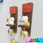 🌸桃園出貨🌸門鈴鐺 掛門鈴鐺 入戶風鈴 木質國潮冰箱貼可愛招財貓風鈴掛件入戶門冰箱門提醒平安福鈴 WEMM