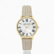 【ANNE KLEIN】手錶型號AN00613貝母錶面金色34mm錶殼淺灰色真皮皮革錶帶款
