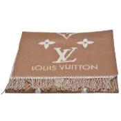 【Louis Vuitton 路易威登】LV M76067 Reykjavik系列Monogram織花羊絨雙面針織圍巾(黃褐色)