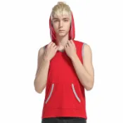 FINDSENSE服飾 FINDSENSE MD 時尚 男 歐美 撞色 連帽 無袖 大碼 休閒 無袖背心 特色短T 連帽背心