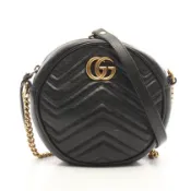 【DOKODEMO】【二手】Gucci GG Marmont 圓形迷你肩背包 550154 黑色皮革 GG Marmont 圓形迷你鏈條單肩包 女士