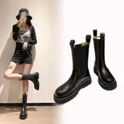 【臺灣現貨】【頭層牛皮】真皮切爾西靴 切爾西短靴 靴子女中筒靴 中筒靴 英倫風女鞋 粗跟短靴 小個子短靴 馬丁靴女 厚底