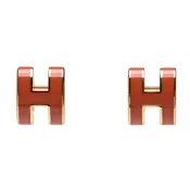 HERMES 經典Pop H立體簍空橢圓LOGO耳環(小_橘/金)
