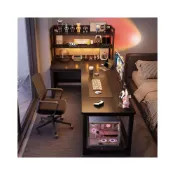 (店+)轉角競桌電腦桌臺式家用書桌書架臥室拐角一體桌子辦公桌雙人遊戲