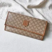 Vintage Celine 奶茶色皮標長夾