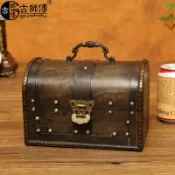 華潤城百貨 復古收納盒帶鎖木盒仿古木質儲物盒雜物百寶箱古典木箱子密室道具