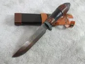 【軍武門】日本手工刀 佐治武士#52384-3 彩鋼皮革狩獵刀(千層鋼)手工鍛打/登山刀/露營刀/野外求生/免運費