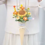 創意手工鈎織毛綫嚮日葵花束 甜筒冰淇淋成品 中高考 畢業季 生日禮物