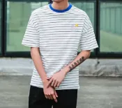 FINDSENSE服飾 FINDSENSE MD 日系 潮 男 時尚 細條紋卡通笑臉印花 短袖T恤 特色短T 學生T恤