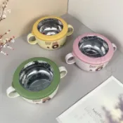 熱賣中🎉304不鏽鋼兒童碗防摔防燙雙耳湯碗帶蓋小號飯碗小學生可愛帶手柄
