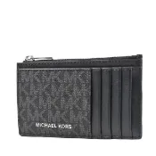 【Michael Kors】男款 緹花LOGO防刮證件/拉鍊零錢包-黑色