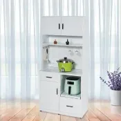 【Build dream 築夢家具】2.7尺 防水塑鋼 一拉盤二抽三門 碗盤電器櫃 收納餐櫃(上下座)