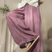 【韓國K.W.】輕量涼感天仙迷人寬鬆韓國空運棉绸花苞顯瘦褲(小香風/休閒/日系/通勤/渡假)