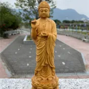 優選精選 崖柏黃楊木雕三寶佛阿彌陀佛像藥師佛釋迦牟尼佛如來佛祖佛像擺件