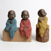 全球選品1館 生活百貨 精品垂衣小沙彌小佛小和尚紫砂彩砂陶茶寵茶具茶盤飾品擺件工藝品