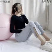 桃園出貨 打底褲女生夏季薄款外穿側開叉七分微喇叭褲春鞦款高腰休閒瘦腿褲xd