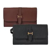 【FOSSIL】Emery   WOC皮革金釦斜背包(黑色/咖啡 七夕情人節)